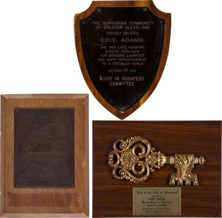 Ernie Kovacs' and Edie Adams' Award Plaques.: Ernie Kovacs' and Edie Adams' Award Plaques. Set of three includes an award from the Hung
