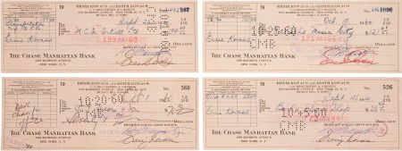 Ernie Kovacs Signed Checks.: Ernie Kovacs Signed Checks. A group of four checks written on Ernie Kovacs' and Edie Adam