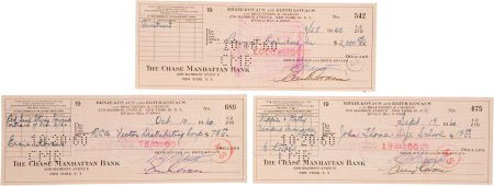 Ernie Kovacs Signed Checks.: Ernie Kovacs Signed Checks. A group of three checks written on Ernie Kovacs' and Edie Ada