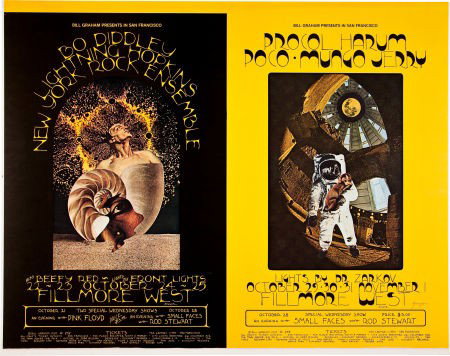 Pink Floyd/Small Faces with Rod Stewart Fillmore: Pink Floyd/Small Faces with Rod Stewart Fillmore West Concert Poster BG-253/254 Uncut Proof Sheet (Bil