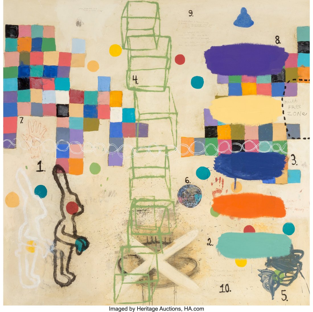 Squeak Carnwath (b. 1947) You Call This Happy, 2: Squeak Carnwath (b. 1947) You Call This Happy, 2001 Oil and enamel on canvas 77 x 77 inches (195.6 x 195.6 cm) Signed, titled, and dated on t