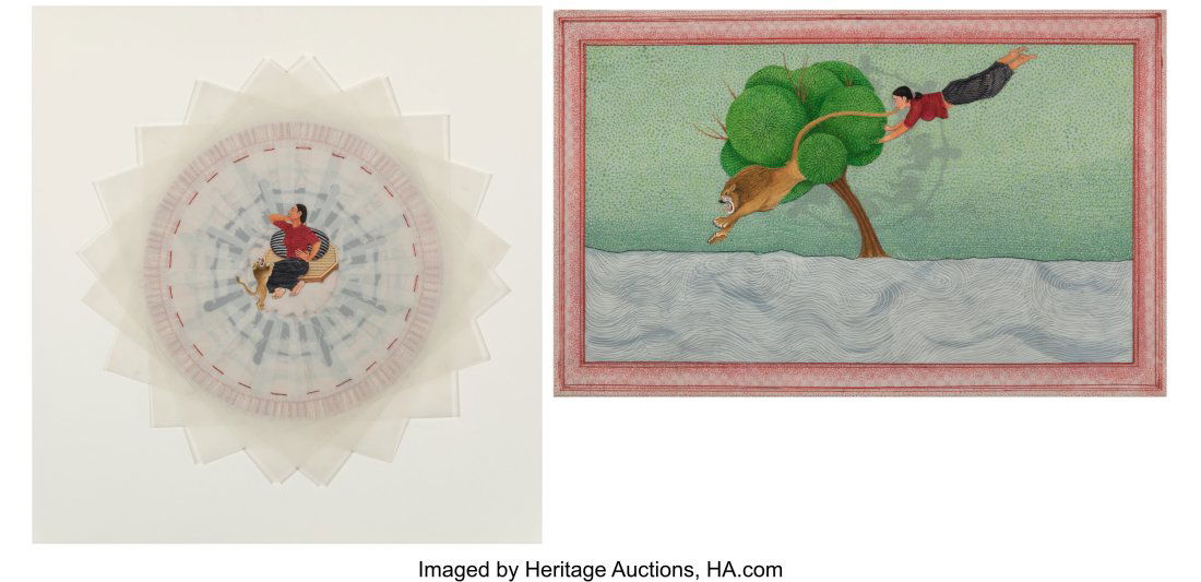 Ambreen Butt (b. 1969) Untitled (two works from: Ambreen Butt (b. 1969) Untitled (two works from What is Past or Passing or To Come series), 2003 Collage, watercolor, gouache, and embroidery on Myla