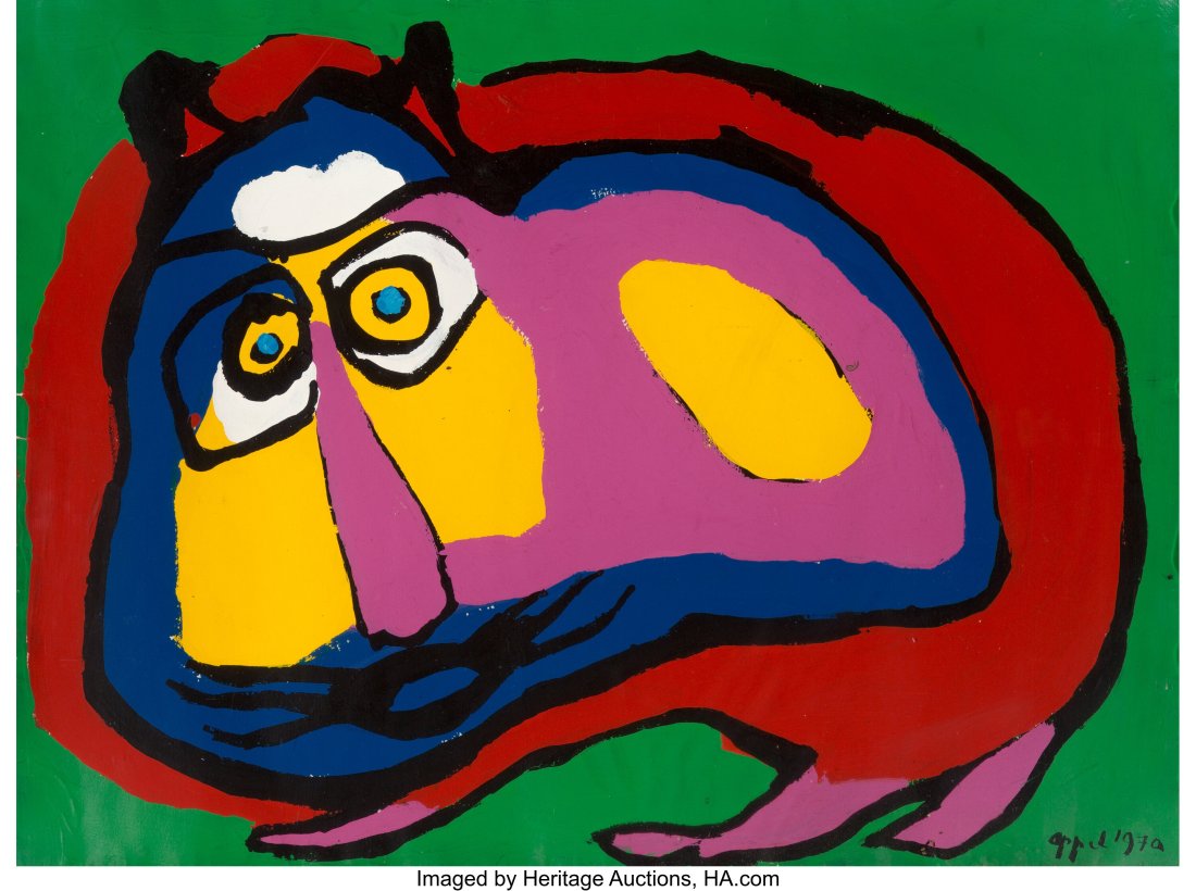 Karel Appel (1921-2006) Pink Nose Pussy, 1970 Ac: Karel Appel (1921-2006) Pink Nose Pussy, 1970 Acrylic on paper 22-3/4 x 30-1/4 inches (57.8 x 76.8 cm) (sheet) Signed and dated lower right&co