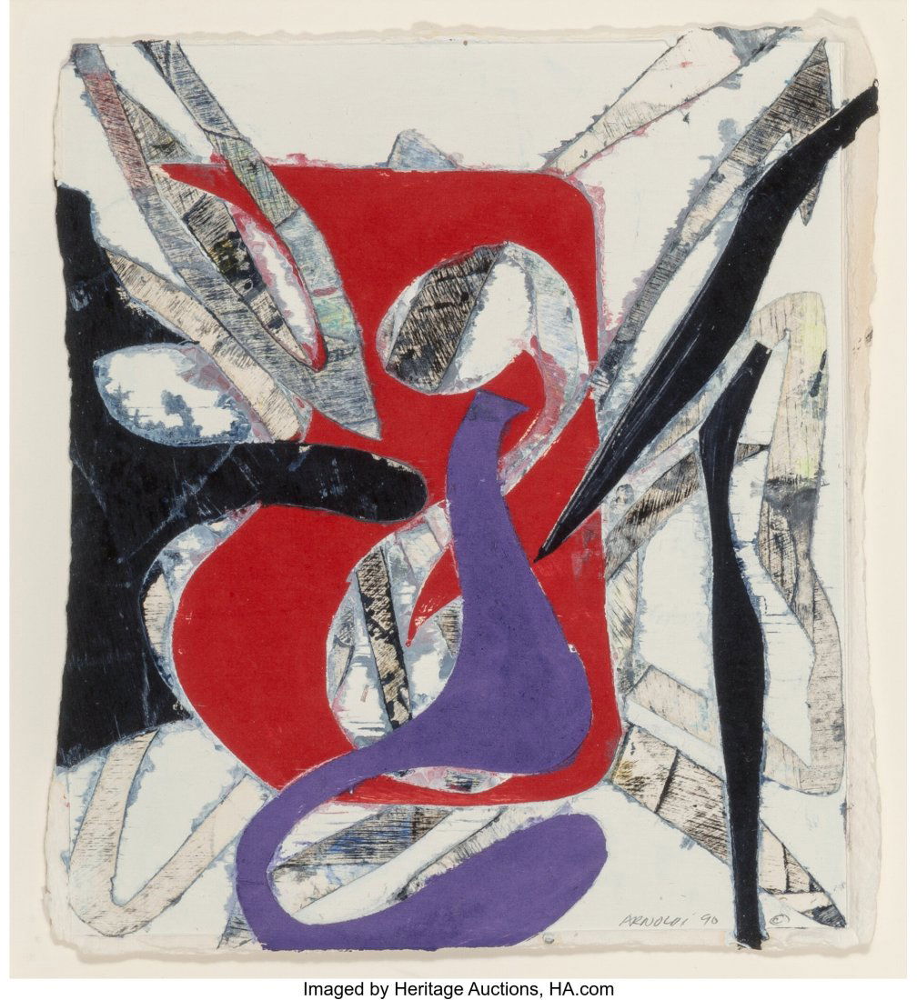 Charles Arthur Arnoldi (b. 1946) Untitled Monopr: Charles Arthur Arnoldi (b. 1946) Untitled Monoprint in colors with embossing on thick handmade paper 11-1/2 x 10-1/4 inches (29.2 x 26.0 cm) (shee