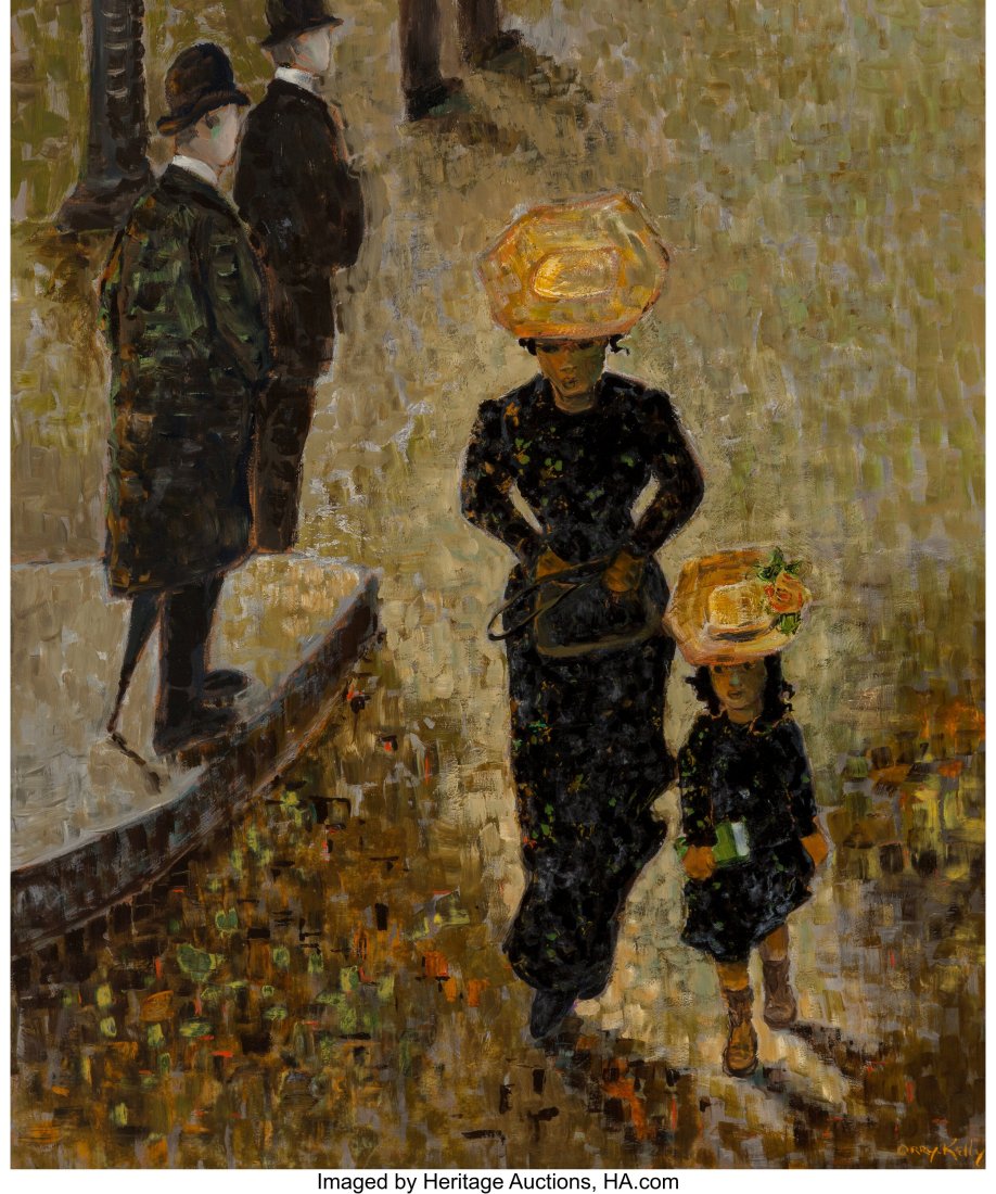 George Orry-Kelly (Australian/American, 1897-196: George Orry-Kelly (Australian/American, 1897-1964) Mother and daughter in Paris Oil on Masonite 24 x 20 inches (61.0 x 50.8 cm) Signed lower right: Or