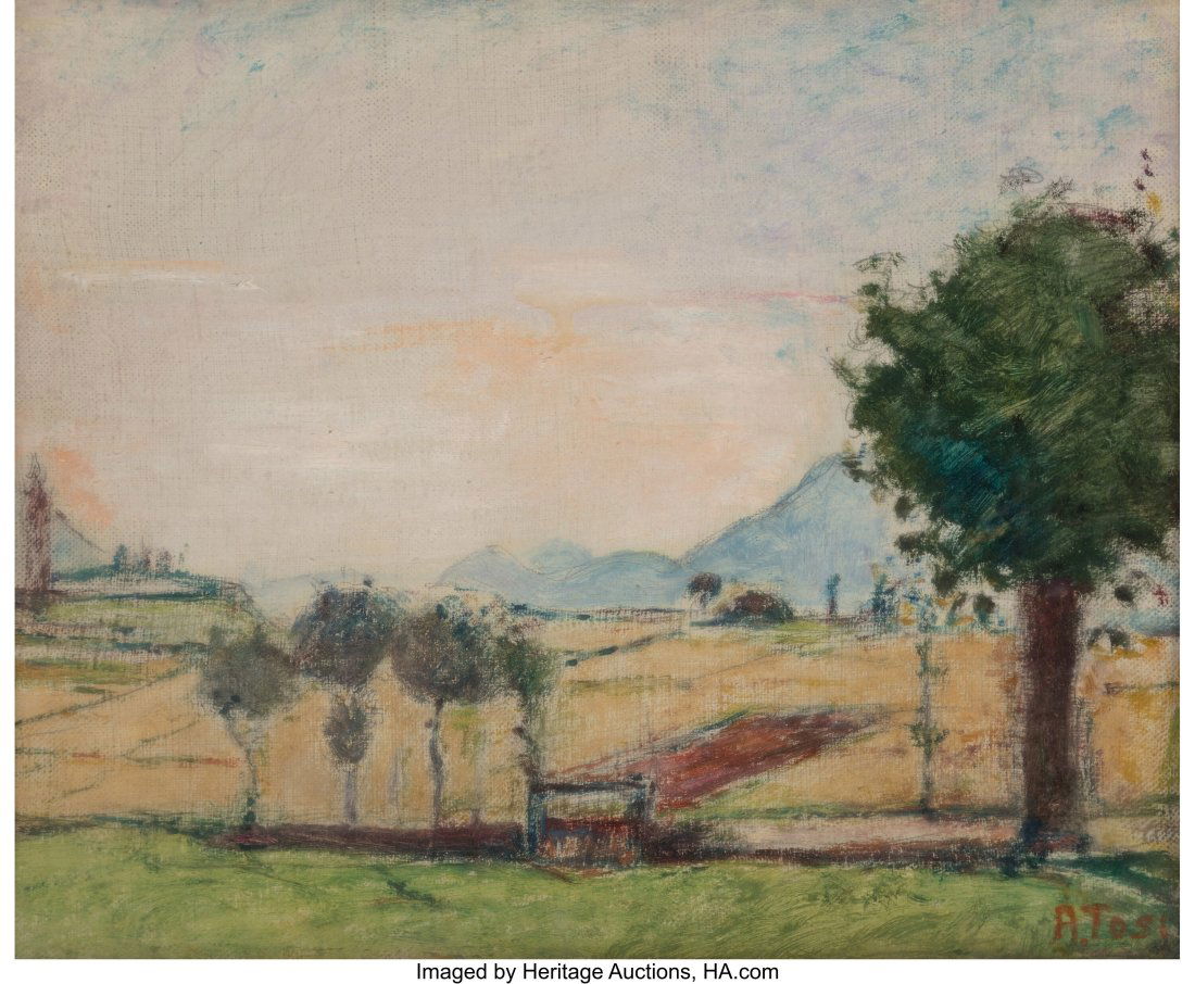 Arturo Tosi (Italian, 1871-1956) L'estate Oil on: Arturo Tosi (Italian, 1871-1956) L'estate Oil on canvas 12-1/2 x 15-1/2 inches (31.8 x 39.4 cm) Signed lower right: A. Tosi PROVENANCE&colo