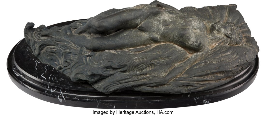 Richard MacDonald (American, b. 1946) Reclining: Richard MacDonald (American, b. 1946) Reclining Nude, 1997 Patinated bronze, marble 7 x 26 x 14 inches (17.8 x 66.0 x 35.6 cm) (work) Ed. 23/150 Inscribed on base: 23/150 Â© R. MacDonald 97 Property