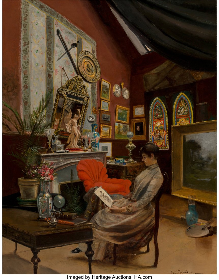 Jean Beauduin (Belgian, 1851-1916) In the artist: Jean Beauduin (Belgian, 1851-1916) In the artist's studio, 1887 Oil on canvas 25 x 23 inches (63.5 x 58.4 cm) Signed and dated lower right: Jean Bea