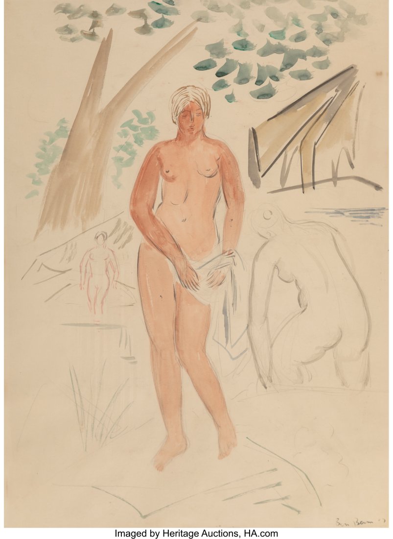 Ben Benn (Russian, 1884-1983) Standing Bather Pe: Ben Benn (Russian, 1884-1983) Standing Bather Pencil and watercolor on paper 24 x 20 inches (61.0 x 50.8 cm) (sight) Signed lower right: Ben Ben