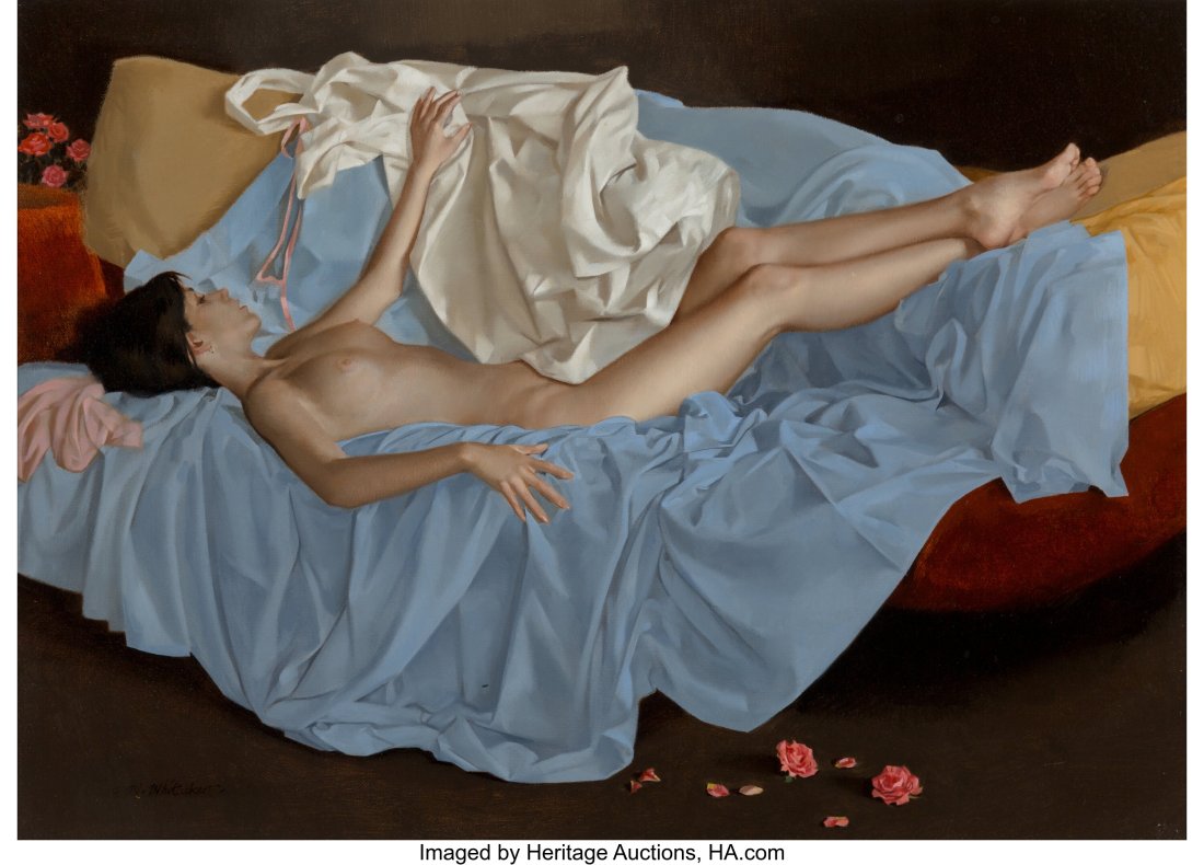 William Whitaker (American, 1943-2018) Roses and: William Whitaker (American, 1943-2018) Roses and Lillie Oil on canvas 16 x 22 inches (40.6 x 55.9 cm) Signed lower left: W. Whitaker Property from