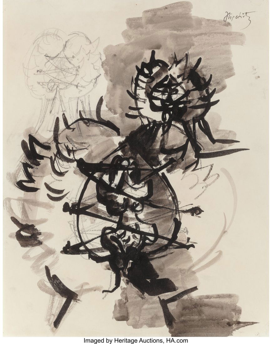 Jacques Lipchitz (French, 1891-1973) Untitled Pe: Jacques Lipchitz (French, 1891-1973) Untitled Pencil and ink wash on paper 13-1/2 x 11 inches (34.3 x 27.9 cm) (sheet) Signed upper right: J