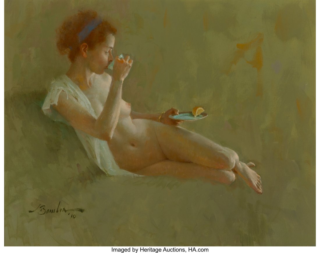 Joe Bowler (American, 1928-2017) Tea with Lemon,: Joe Bowler (American, 1928-2017) Tea with Lemon, 2010 Oil on canvas 16 x 20 inches (40.6 x 50.8 cm) Signed and dated lower left: J. Bowler &s