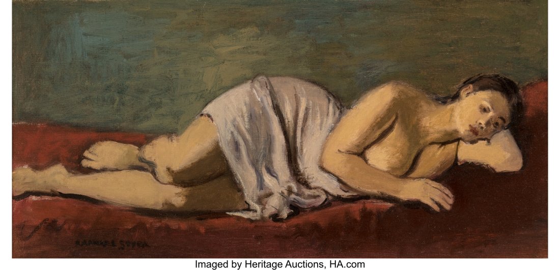 Raphael Soyer (American, 1899-1987) Untitled Oil: Raphael Soyer (American, 1899-1987) Untitled Oil on canvas 12 x 24 inches (30.5 x 61.0 cm) Signed lower left: Raphael Soyer Property from a Distinguished