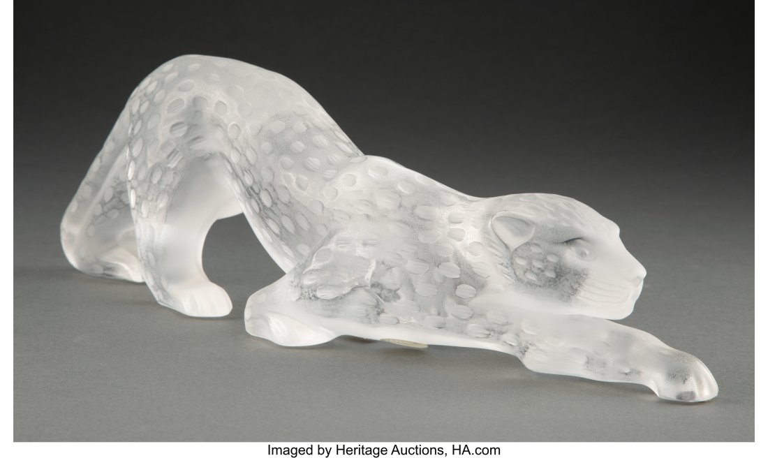 Lalique Clear and Frosted Glass Zelia Panther, p: Lalique Clear and Frosted Glass Zelia Panther, post-1945 Marks: Lalique France 4-1/4 x 14-1/4 x 3 inches (10.8 x 36.2 x 7.6 cm) HID