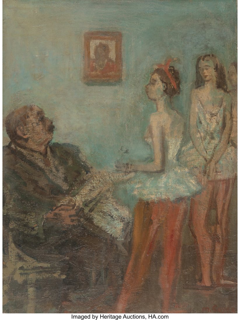 Moses Soyer (American, 1899-1974) Dancers in the: Moses Soyer (American, 1899-1974) Dancers in the Studio Oil on canvas laid on board 16 x 12 inches (40.6 x 30.5 cm) Signed lower right: M Soyer PROVENANCE