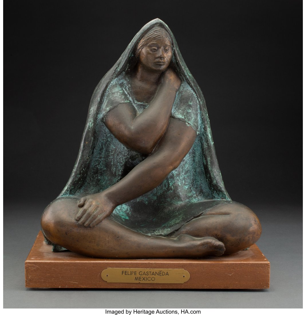 Felipe Castaneda (Mexican, b. 1933) Mother and C: Felipe Castaneda (Mexican, b. 1933) Mother and Child Patinated bronze 12-1/4 inches (31.1 cm) high on a 1-1/2 inch (3.8 cm) high wood b