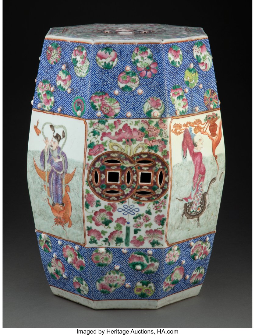 A Chinese Famille Rose Porcelain Garden Seat, ci: A Chinese Famille Rose Porcelain Garden Seat, circa 1900 18-1/2 x 12 inches (47.0 x 30.5 cm) Property from the Cary M. Maguire Estate, Dallas, Texa