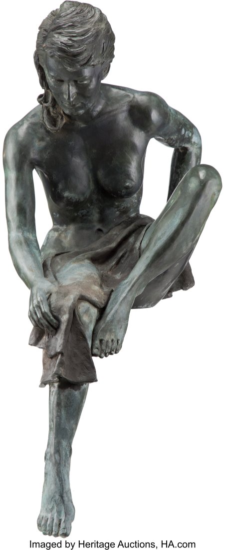 Don Finkeldei (American, 20th century) Reflectio: Don Finkeldei (American, 20th century) Reflections, circa 1990 Green patinated bronze 32 inches (81.3 cm) Ed. 4/12 Inscribed on base: D. 