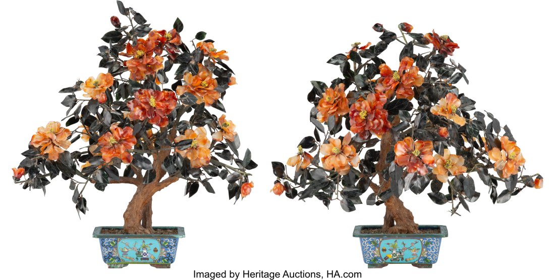 A Pair of Large Chinese Hardstone Flowering Tree (1 of 3)