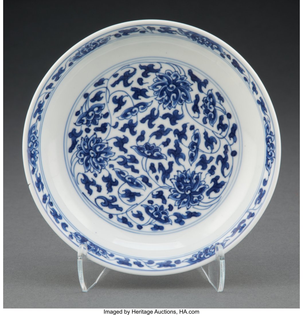 A Chinese Blue and White Lotus Dish Marks: six-c (1 of 2)