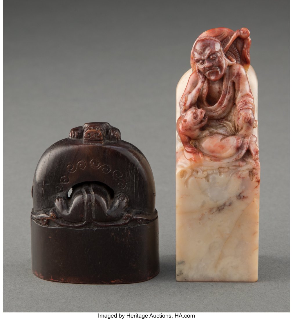 A Chinese Buffalo Horn Seal and a Chinese Soapst (1 of 3)