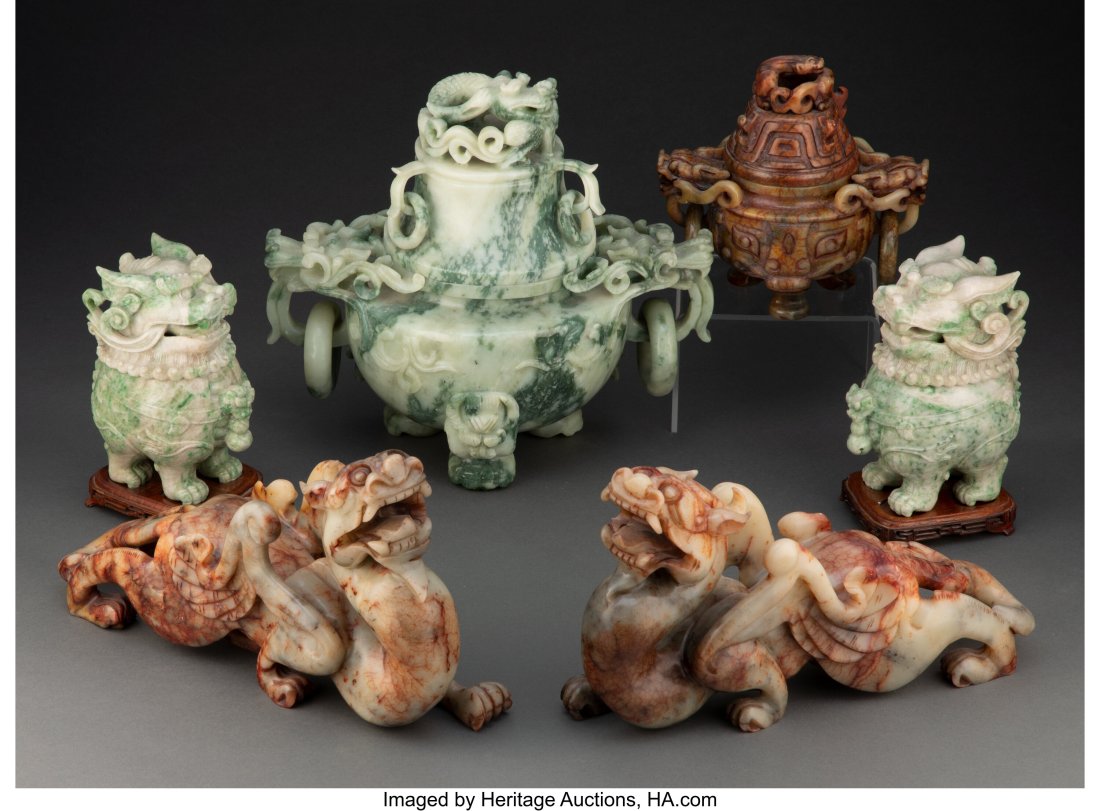 A Group of Six Chinese Carved Jade Articles 12 x (1 of 3)