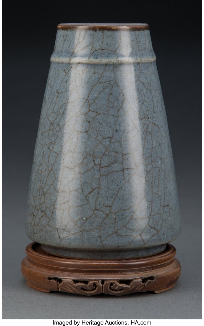 A Chinese Crackle Blue Glazed Pottery Vase 6-1/4 (1 of 3)