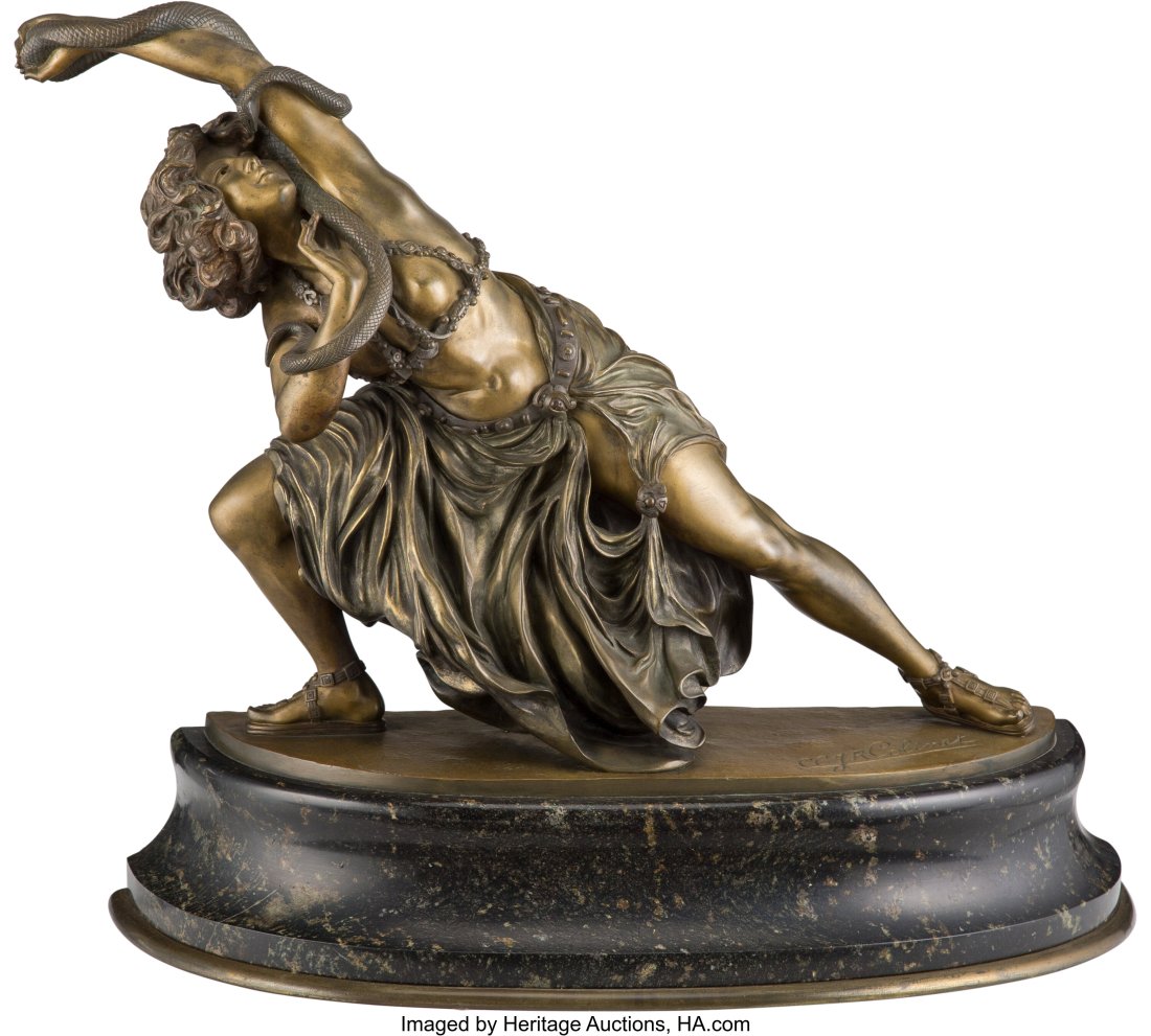 Claire Jeanne Roberte Colinet (French, 1883-1969: Claire Jeanne Roberte Colinet (French, 1883-1969) Danseuse de Carthage (Dance of Carthage), circa 1920 Gilt and cold-painted bronze, marble 22 inches (55&per