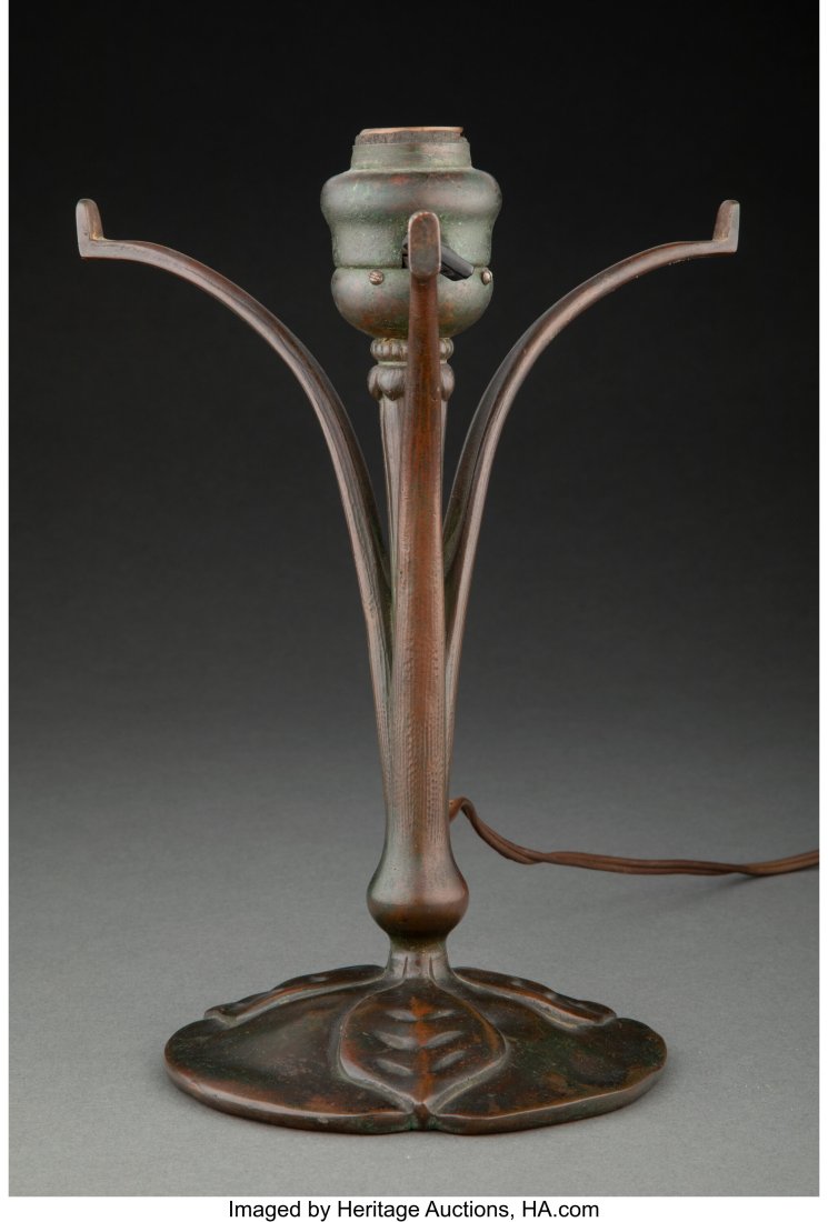 Tiffany Studios Patinated Bronze Leaf Lamp Base,: Tiffany Studios Patinated Bronze Leaf Lamp Base, circa 1910 Marks: TIFFANY STUDIOS, NEW YORK, 426 10-1/4 inches (26.0 cm) LITERATURE: A. Dunca
