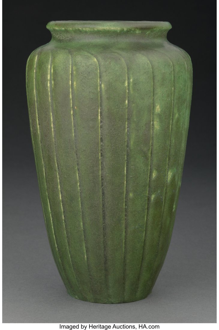 Grueby Faience Company Green Glazed Vase, circa : Grueby Faience Company Green Glazed Vase, circa 1900 Marks: GRUEBY POTTERY BOSTON U.S.A. (lotus), GBS 7-1/2 inches (19.1 cm) PROVE