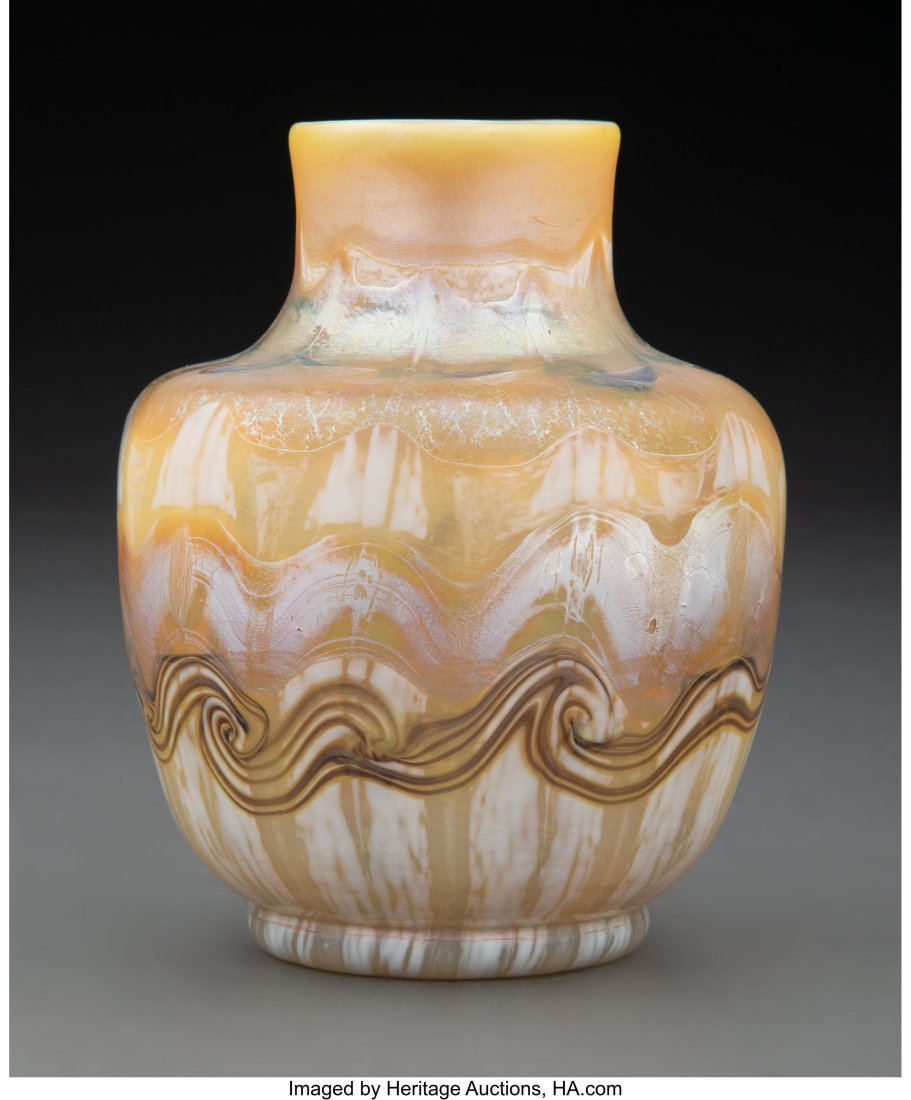Special Order Tiffany Studios Decorated Favrile : Special Order Tiffany Studios Decorated Favrile Glass Vase, circa 1910 Marks: o103 4-5/8 inches (11.7 cm) HID03101062020 © 2