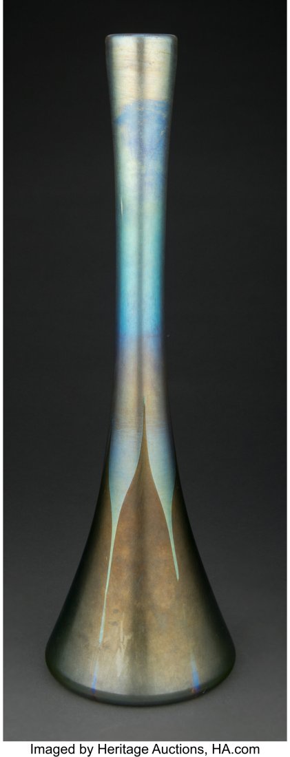 Large Tiffany Studios Decorated Favrile Glass Va: Large Tiffany Studios Decorated Favrile Glass Vase, 1919 Marks: 2478N L.C. Tiffany- Inc. Favrile 20 inches (50.8 cm) HID03101062020