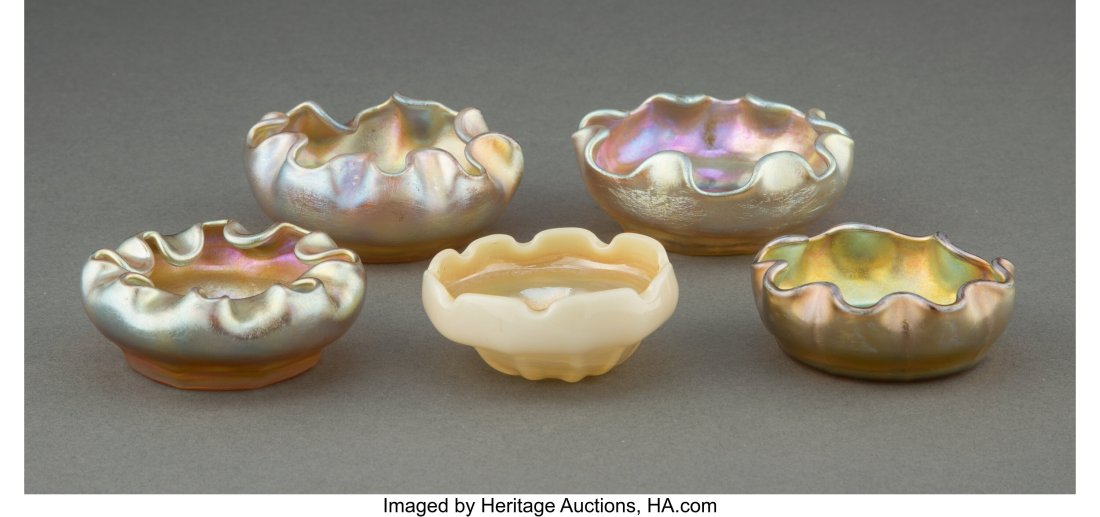 Fine Tiffany Studios Favrile Glass Salts, circa : Fine Tiffany Studios Favrile Glass Salts, circa 1910 Marks: L.C.T. (each) 1-1/4 x 3 inches (3.2 x 7.6 cm) HID0