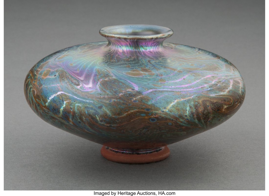 Early Tiffany Studios Cypriote Favrile Glass Vas: Early Tiffany Studios Cypriote Favrile Glass Vase, 1896 Marks: L.C.T E428 3-1/4 x 5-1/2 inches (8.3 x 14.0 cm) LITERATURE: Alastair Dunc