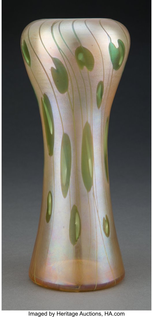 Tiffany Studios Decorated Favrile Glass Leaf and: Tiffany Studios Decorated Favrile Glass Leaf and Vine Vase, 1913 Marks: 7401H L.C. Tiffany - Favrile 10-1/4 inches (26.0 cm) HID031010
