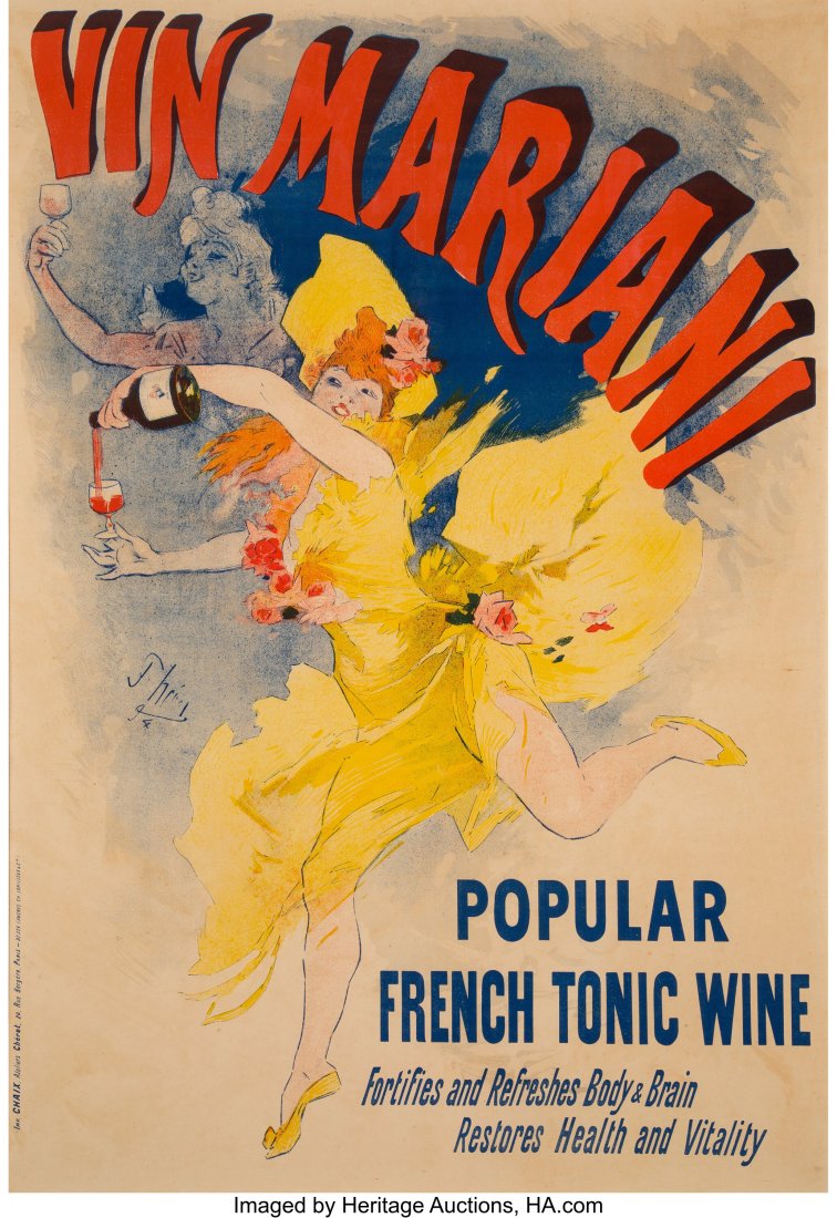 Jules Chéret (French, 1836-1932) Vin Mariani, 1: Jules Chéret (French, 1836-1932) Vin Mariani, 1894 Lithograph in colors on paper 47-1/4 x 32-1/4 inches (120.0 x 81.9 cm) (sight)