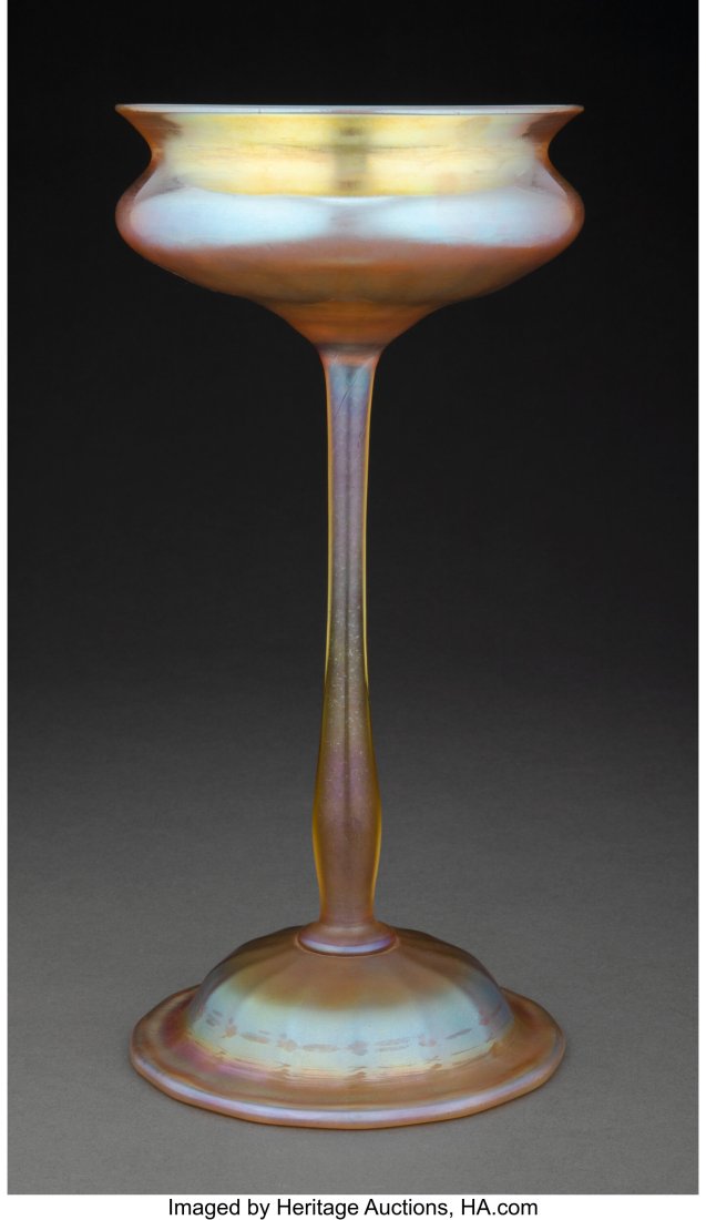 Tall Tiffany Studios Favrile Glass Stemmed Vase,: Tall Tiffany Studios Favrile Glass Stemmed Vase, circa 1910 Marks: L.C.T. 11-3/8 inches (28.9 cm) PROVENANCE: Morphy Auctions, Denver&