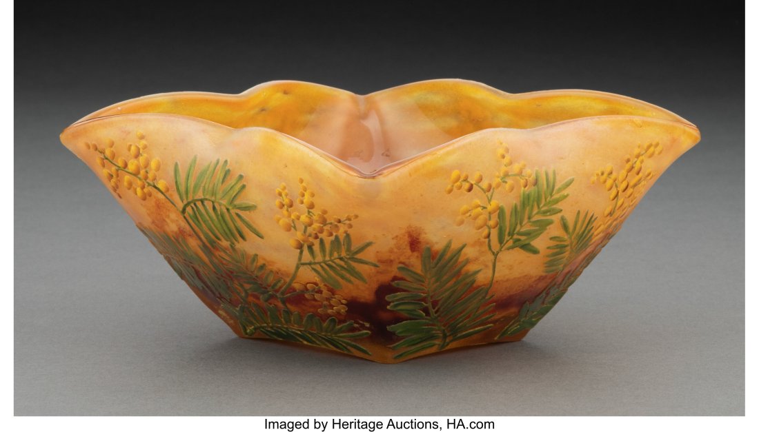 Daum Acid-Etched and Enameled Ferns Bowl, circa: Daum Acid-Etched and Enameled Ferns Bowl, circa 1910 Marks: DAUM, NANCY, (Cross of Lorraine) 2-7/8 inches (7.3 cm) HID03101062