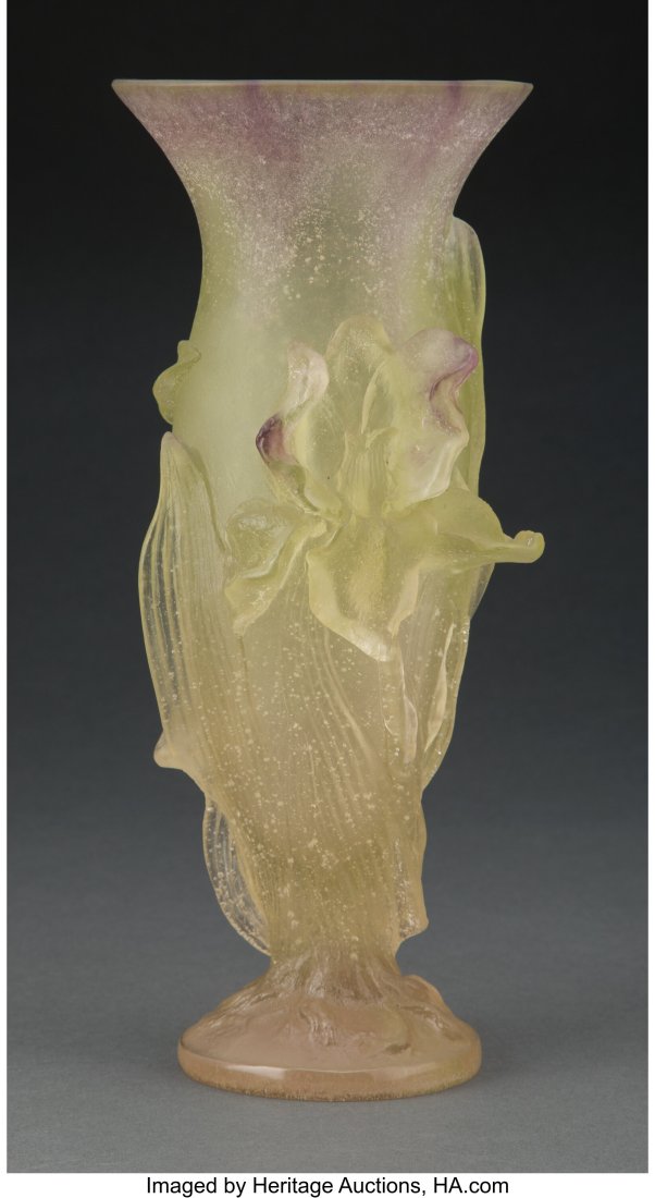 Daum Pâte-de-Verre Iris Vase with Original Fitt: Daum Pâte-de-Verre Iris Vase with Original Fitted Box, late 20th century Marks: Daum France 11-1/8 inches (28.3 cm) HID03101062020 &