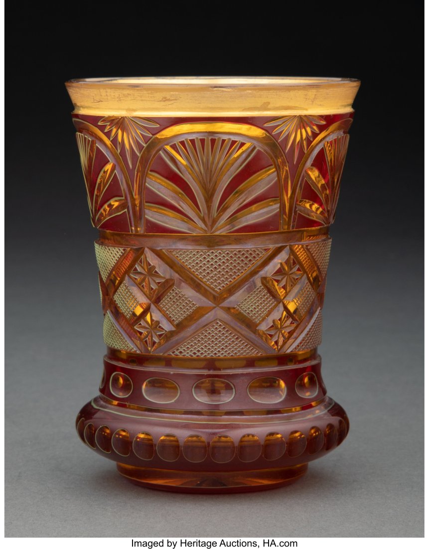 Partial Gilt Tri-Color Intaglio Glass Vase Attri: Partial Gilt Tri-Color Intaglio Glass Vase Attributed to Stevens & Williams, circa 1900 4-1/2 inches (11.4 cm) HID03101062020 ©