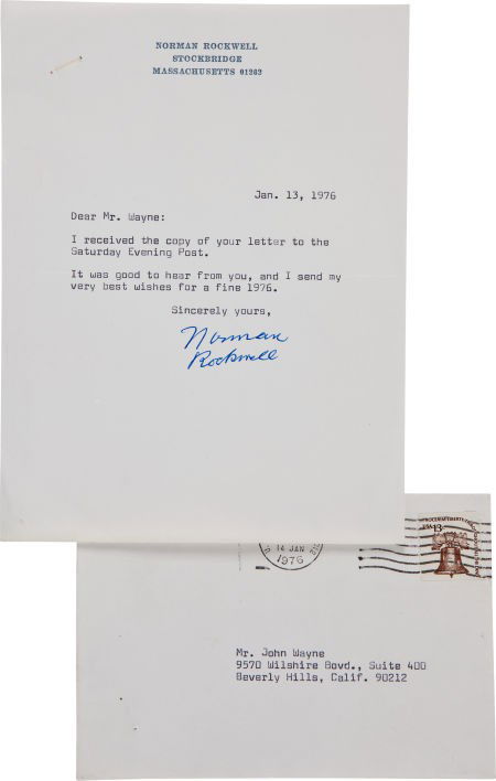 A Norman Rockwell Signed Letter, 1976.: A Norman Rockwell Signed Letter, 1976. Typed on personalized stationery, sent to JW in Be