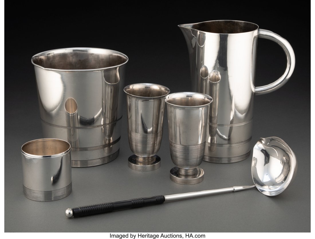 Lurelle Van Arsdale Guild (American, 1898-1985): Lurelle Van Arsdale Guild (American, 1898-1985) Lurelle Guild Silver Plated Cocktail Set, circa 1940, International Silver Co. Silver plate 9-3/4 inches (24