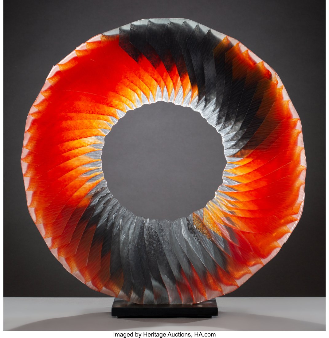 Colin Reid (British, b. 1953) Open Eye R1988, 20: Colin Reid (British, b. 1953) Open Eye R1988, 2020 Kiln cast glass, slate 26 x 25 x 8 inches (66.0 x 63.5 x 20.3 cm) Signed by the artist PROVENANCE: The Artist;Habatat Galleries, Royal Oak, Michigan