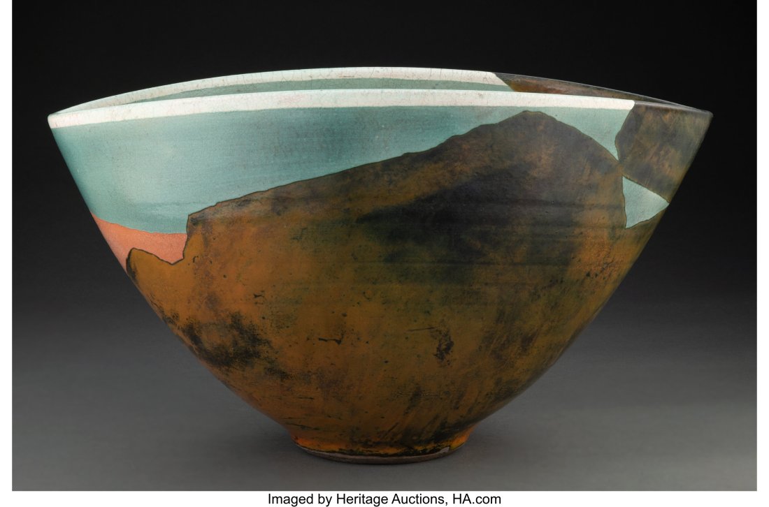 Wayne Higby (American, b. 1943) Deep Island Bay: Wayne Higby (American, b. 1943) Deep Island Bay (Landscape Bowl), 1980 Glazed earthenware, raku fired 11 x 19-1/4 x 14-3/4 inches (27.9