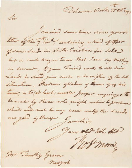 Robert Morris Autograph Letter Signed: Robert Morris Autograph Letter Signed "Robt Morris." One page,