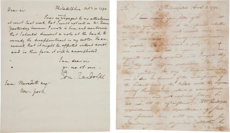 [George Washington] Two Letters Written by Two o: [George Washington] Two Letters Written by Two of President Washington's Cabinet Membe