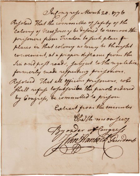 John Hancock Document Signed as President of the: John Hancock Document Signed as President of the Continental Congress. An extract