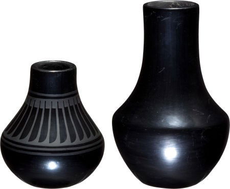 TWO SAN ILDEFONSO BLACKWARE JARS Blue Corn and Rose Go: TWO SAN ILDEFONSO BLACKWARE JARS Blue Corn and Rose Gonzalesc. 1970