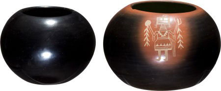 TWO SAN ILDEFONSO BLACKWARE JARS Maria Poveka and Grac: TWO SAN ILDEFONSO BLACKWARE JARS Maria Poveka and Grace Medicine Flower