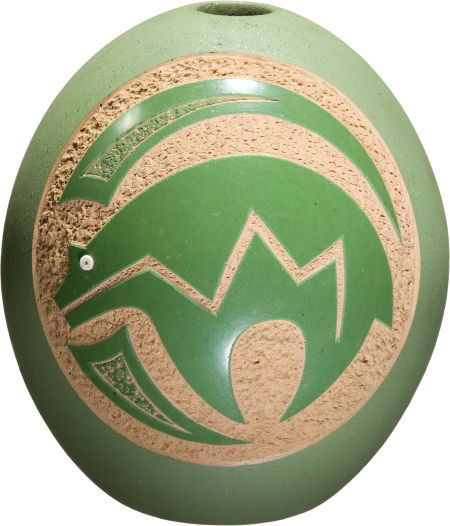A SAN ILDEFONSO GREENWARE JAR Tse Pe Gonzales c.: A SAN ILDEFONSO GREENWARE JARTse Pe Gonzalesc. 1990 with heartline bear,